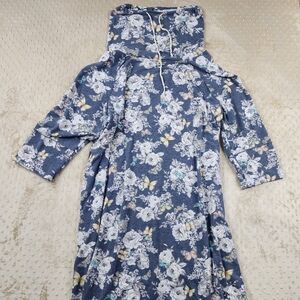 Loramendi Plus Cowell Neck Butterfly Floral Dress 3X Long Sleeve